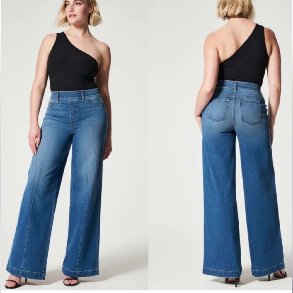 SPANX Seamed Front Wide Leg Pull On Jeans in Vintage Indigo SZ 1X. D31